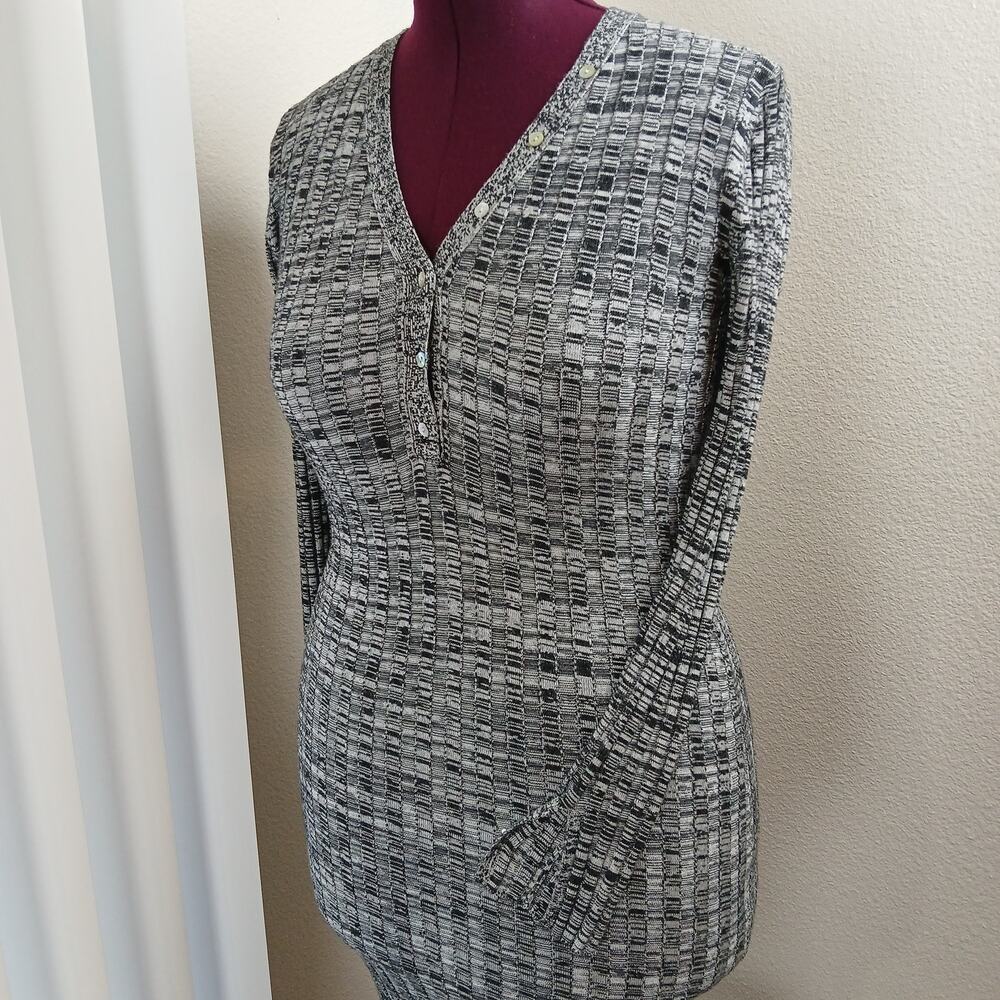 Willow & Wind Ribbed Henley Bodycon Sweater Dress M grey space dye midi abalone